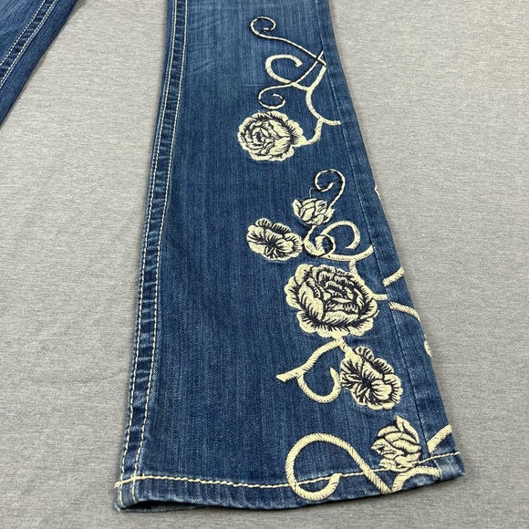 Ariat Blue Flare Boot Cut Jeans with White Floral Embroidery - Picture 3 of 8